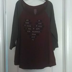 Torrid size 3(22-24) maroon/dark gray football tee
